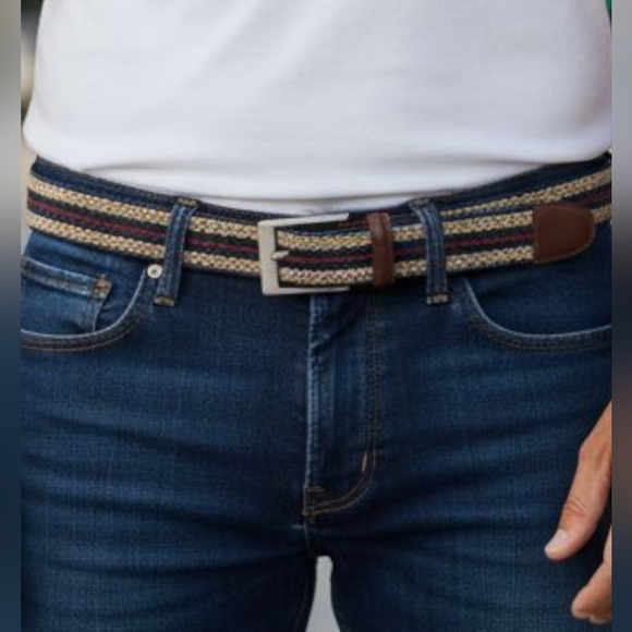 Brighton - Men's Tri-Colored Woven Belt, Brass Buckle, Leather Ends - Picture 1 of 9
